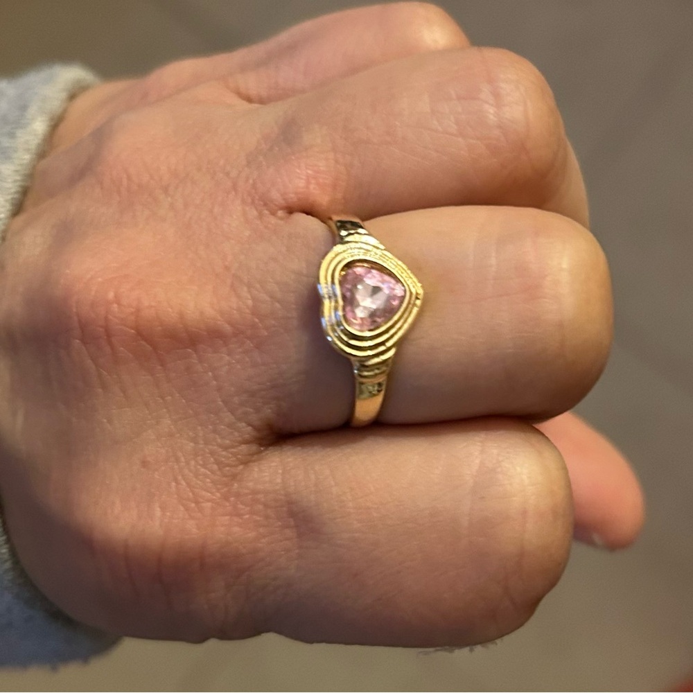 Heart pink quartz ring size 8